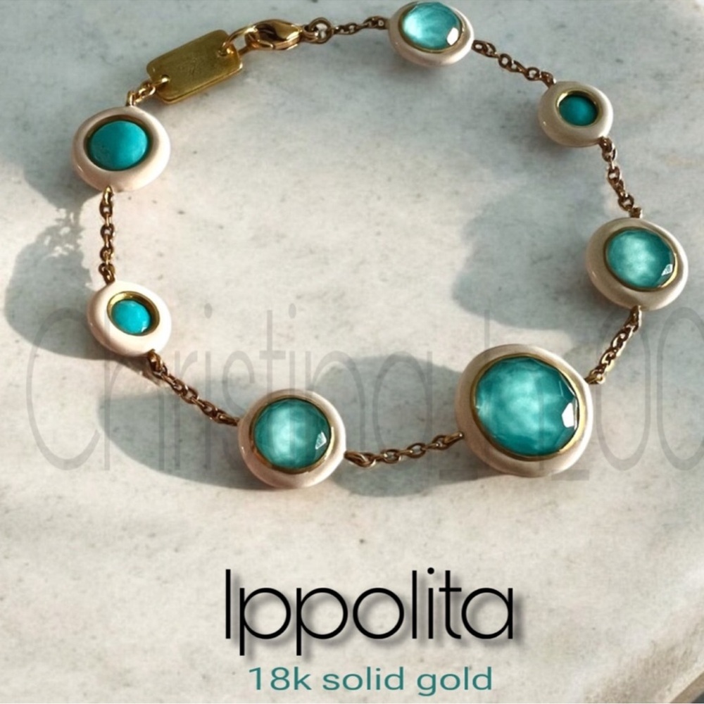 RARE 18k Ippolita gold turquoise colored station bracelet carnivale